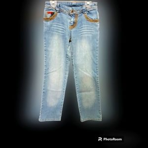 Lipstik Boutique light blue  wash embroidered Jeans Size, 12 like new